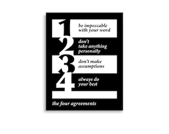 Black Four Agreements Poster | 4 Agreements | Toltec Wisdom - 24x36, 18x24, 16x20, 12x16, 11x14