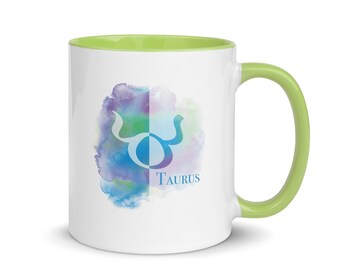 Taurus Sky Blue & Lime Green Mug 11oz - Zodiac Coffee Mug - Taurus Gifts - April, May Birthday