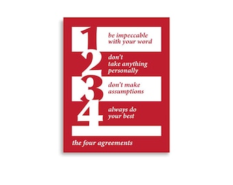 Red Four Agreements Poster | 4 Agreements | Toltec Wisdom - 24x36, 18x24, 16x20, 12x16, 11x14