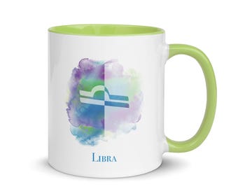 Libra Sky Blue & Lime Green Coffee Mug 11oz, 15oz - Zodiac Coffee Mug - Libra Gifts - September, October Birthday