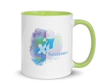 Sagittarius Blue & Lime Green Mug 11oz - Zodiac Coffee Mug - Sagittarius Gifts - November, December Birthday
