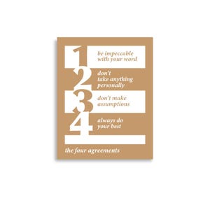 Gold Four Agreements Poster | 4 Agreements | Toltec Wisdom - 24x36, 18x24, 16x20, 12x16, 11x14
