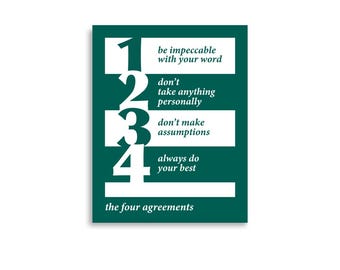 Green Four Agreements Poster | 4 Agreements | Toltec Wisdom - 24x36, 18x24, 16x20, 12x16, 11x14