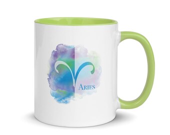 Aries Blue & Lime Green Mug 11oz - Zodiac Coffee Mug - Aries Gifts - March, April Birthday