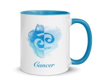 Cancer Blue Zodiac Mug 11oz, 15oz - Zodiac Coffee Mug - Cancer Gifts - Cancer Constellation Mug - June, July Birthday