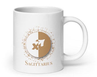 Skytten guldfärgad kaffemugg 340 ml, 450 ml - Zodiac kaffemugg - Skytten presenter - November, December födelsedag
