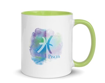 Pisces Sky Blue & Lime Green Mug 11oz, 15oz - Zodiac Coffee Mug - Pisces Gifts - February, March Birthday