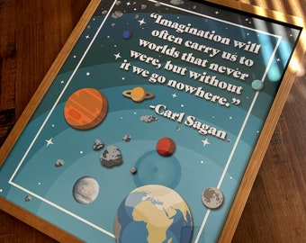 Carl Sagan Quote | Framed Poster Space Art - FREE Solar System Guide Download - Read Full Solar Republic Story below
