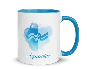 Aquarius Blue Mug 11oz, 15oz - Zodiac Coffee Mug - Aquarius Gifts - Aquarius Constellation Mug - January, February Birthday