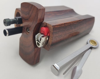 LRG Rosewood Dugout Stash Box with 2 Self-Cleaning One Hitter Bats +10 Pipe Screen