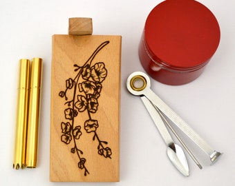 Beech Wood Blossom Design Dugout Bundle Set - 1 Dugout, 2 Brass One hitter Bats, 1 Metal Grinder, 1 Cleaning tool, 8 Brass Screens