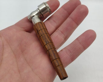 Sheesham and Metal Pipe w/ Screw on Lid, Pocket Size Pipe, 6 Screens, Small Smoking Tobacco Herb Pipes