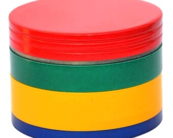 2 Inch Rainbow Herb Grinder with Catcher, 2" Metal Grinder, 4 Piece Kitchen Spice Grinder Set + Screened Bottom Chamber