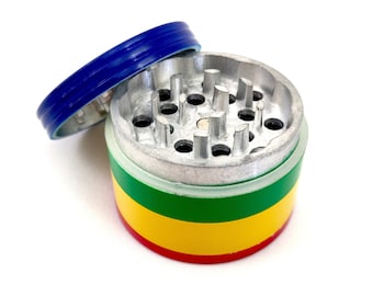 2 Inch Rainbow Herb Grinder, Metal Grinder for Herbs, 4 Pieces with Pollen Catcher, Great for Herbs and Kitchen Spices by OMNYA