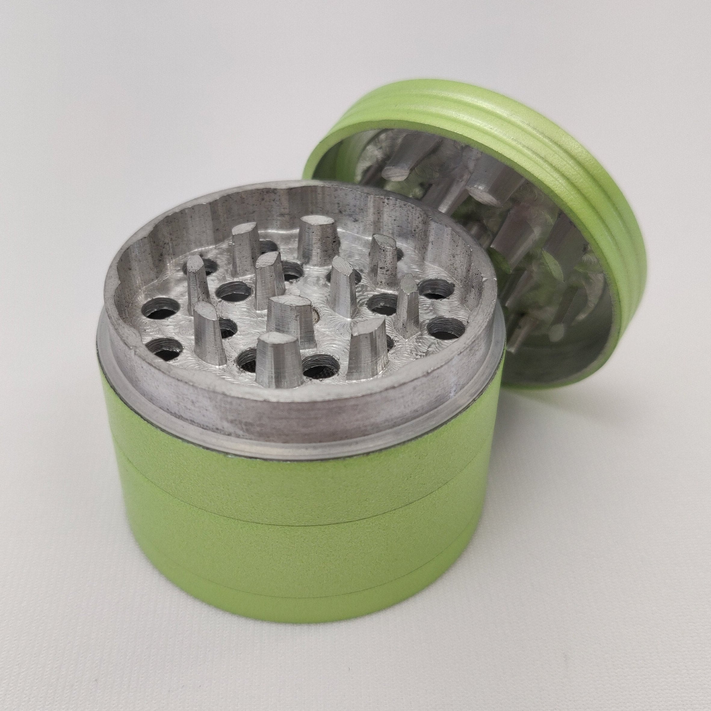 Lime Green Herb Grinder with Catcher, 2" Metal Grinder for Herbs, 4 Piece Tobacco and Kitchen Spice Grinder Set + Screened Bottom Chamber