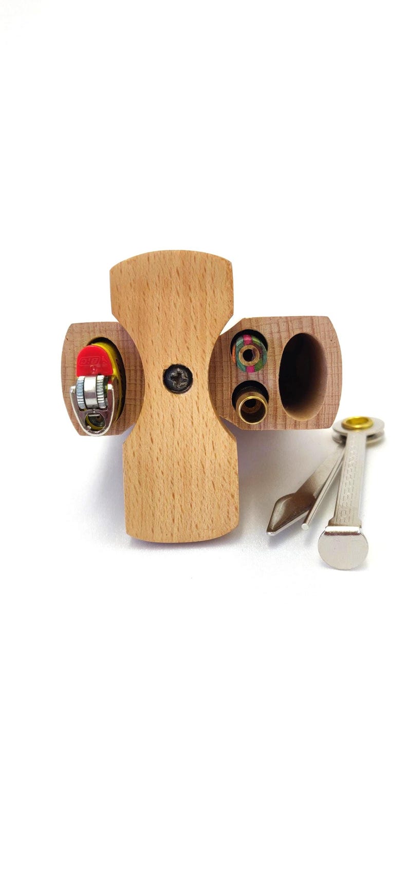 Zestaw LRG Beech Wood Dugout z zapalniczką i 2 kijami One Hitter według własnego wyboru, sprężynowa zapalniczka Bic w zestawie, 8 sitek do fajek, narzędzie do czyszczenia zdjęcie 6