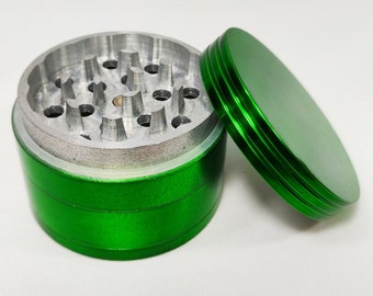 Green 2 Inch Herb Grinder with Catcher, Metal Grinder for Herbs, 4 Pieces, Metal Tobacco and Kitchen Spice Grinder + Screened Bottom Chamber