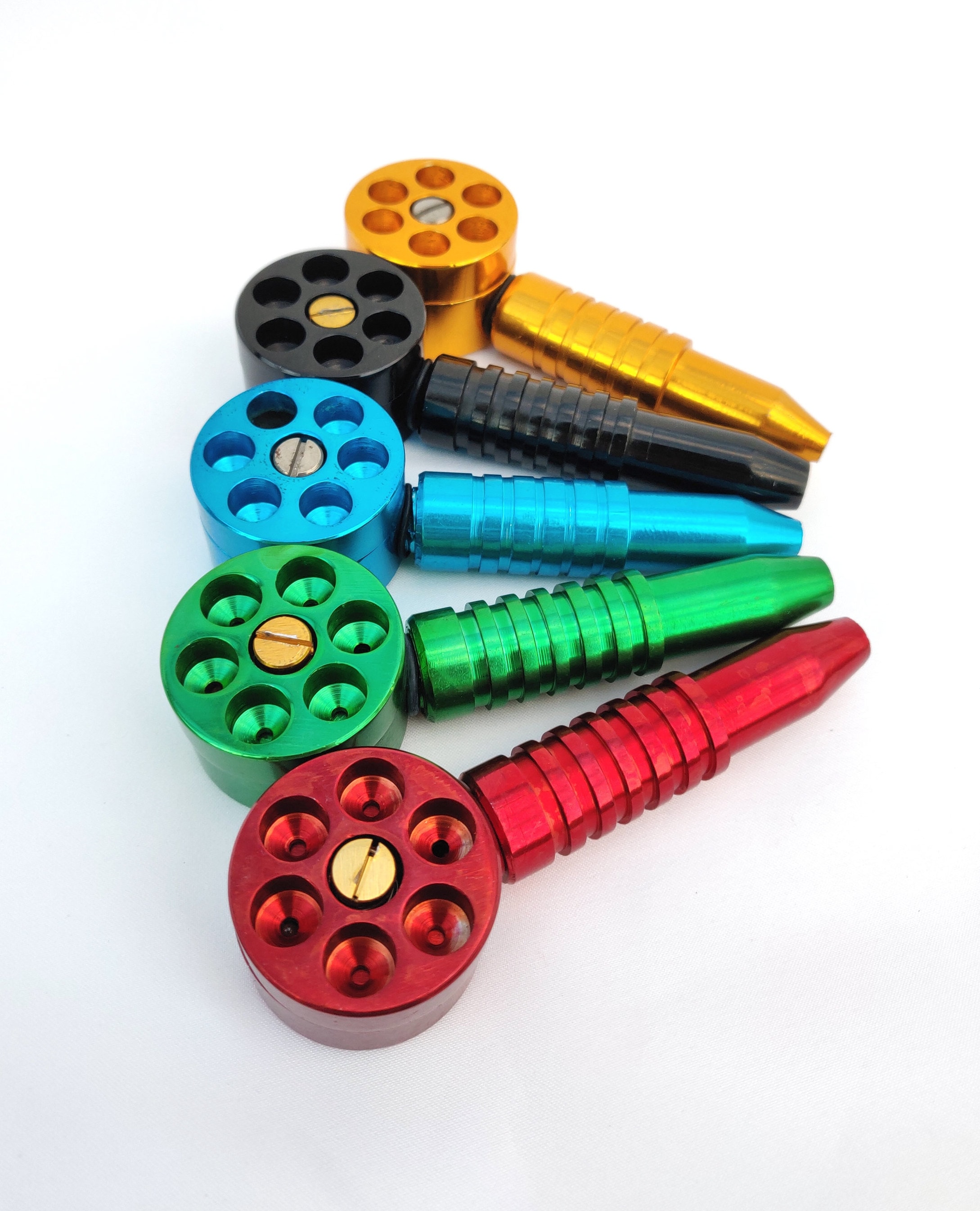 6 Chamber Revolver Metal Pipe & Weed Grinder - World of Bongs