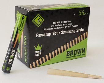 King Size 55PK Pre-Rolled Cones - Brown Unbleached Cones - Tobacco Pre-Rolls - Packing Straw included inside Every Cone