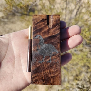 Sisso American Goose One Hitter Dugout Stash Box, Brass Bat w/ Sisso Wood Adornment +4 Mini Brass Pipe Screens - FAST SHIPPING!