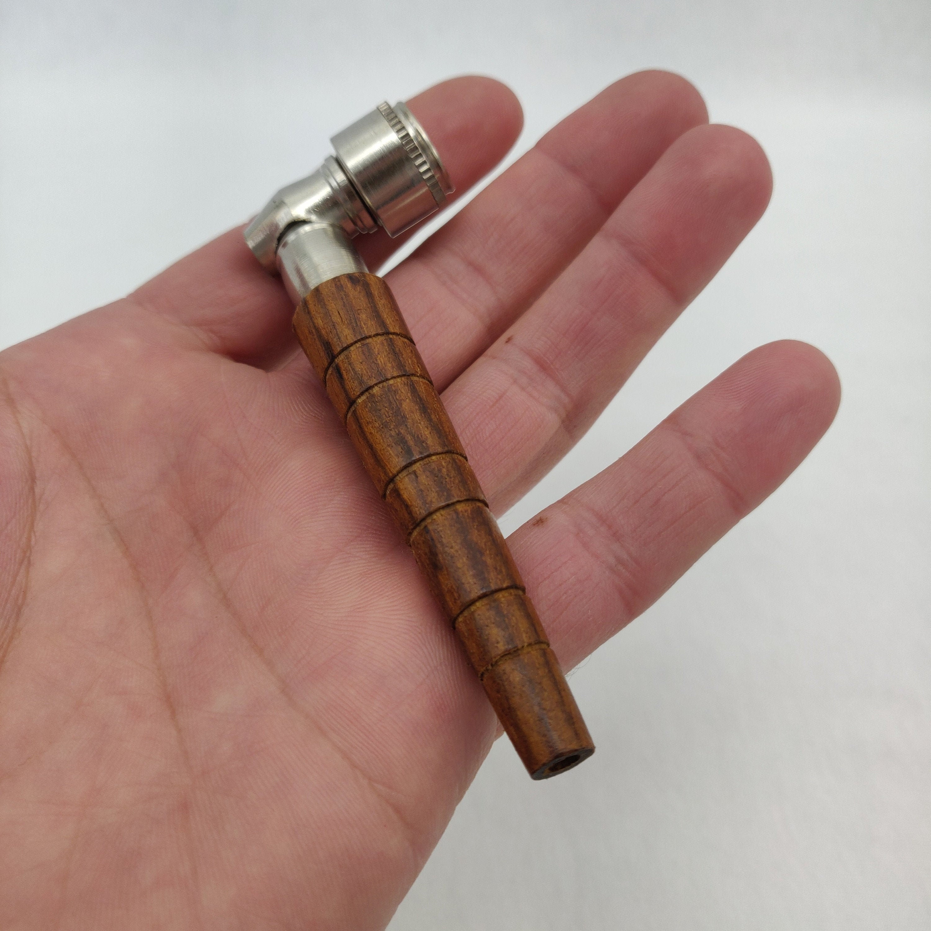 工芸品 Gold pocket pipe Sheesham and Metal Pipe W/ Screw on Lid, Pocket Size Pipe, 6