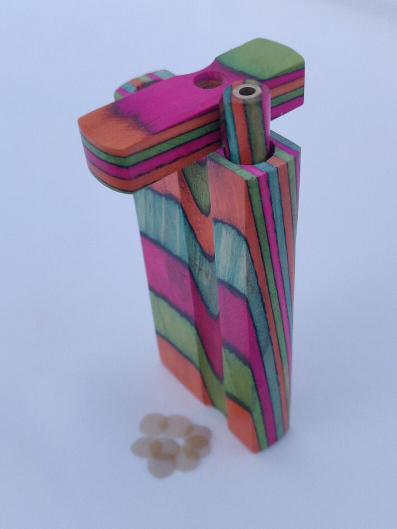 Brass Bowl Stash Box Set Rainbow Wooden Chillum Pipes 4 inch Rainbow Dugout with 3 Inch Brass and Wood One Hitter Bat +4 Pipe Screens