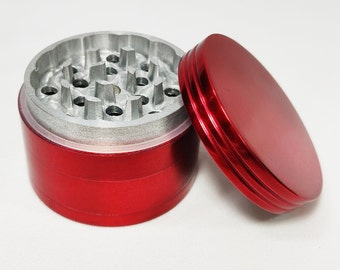 2 Inch Red Herb Grinder, Metal Grinder for Herbs, 4 Piece Plus Pollen Catcher, Metal Tobacco and Kitchen Spice Grinder