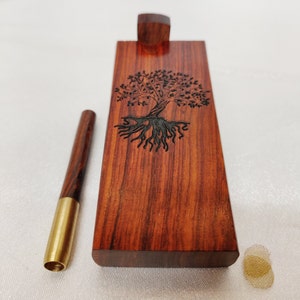 Tree Of Life Rosewood Dugout, Brass Hitter Bat + Rosewood Adornment One Hitter Pipe, Rosewood Stash Box w/ 4 Mini Screens, Glass Pipes
