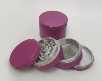 Purple Herb Grinder with Catcher, 2" Metal Grinder for Herbs, 4 Piece Tobacco and Kitchen Spice Grinder Set + Screened Bottom Chamber