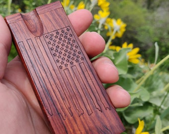 American Flag Rosewood Dugout Stash Box with One Hitter and Screens