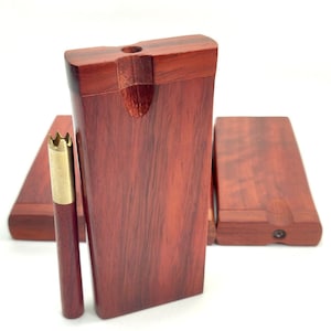 Redwood 4" Dugout and One Hitter Brass Bat w/ Redwood Adornment + 4 Screens - Dug Out Pipe - Stash Box - Wood Chillum, Tobacco Storage Box