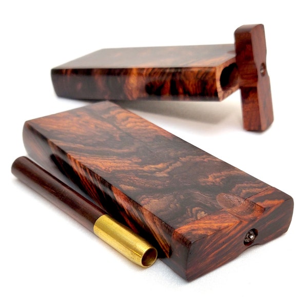 Exotic Rosewood Dugout - Cherry-Picked 4 Inch Stash Box - 3 Inch Brass and Wood Bat Smoking Pipe Set +4 Mini Pipe Screens & Cleaning Tool