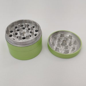 Lime Green Herb Grinder with Catcher, 2" Metal Grinder for Herbs, 4 Piece Tobacco and Kitchen Spice Grinder Set + Screened Bottom Chamber image 2