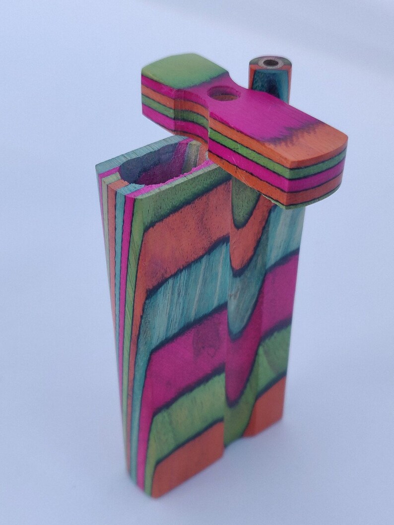 Brass Bowl Stash Box Set Rainbow Wooden Chillum Pipes 4 inch Rainbow Dugout with 3 Inch Brass and Wood One Hitter Bat +4 Pipe Screens