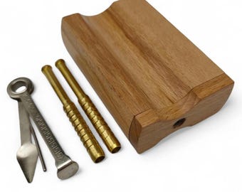 Beech Wood Dugout Stash Box w/ Lighter Slot, +2 Smooth Tip Ribbed One Hitter Bats, +10 Pipe Screens & Cleaning Tool - FAST SHIPPING