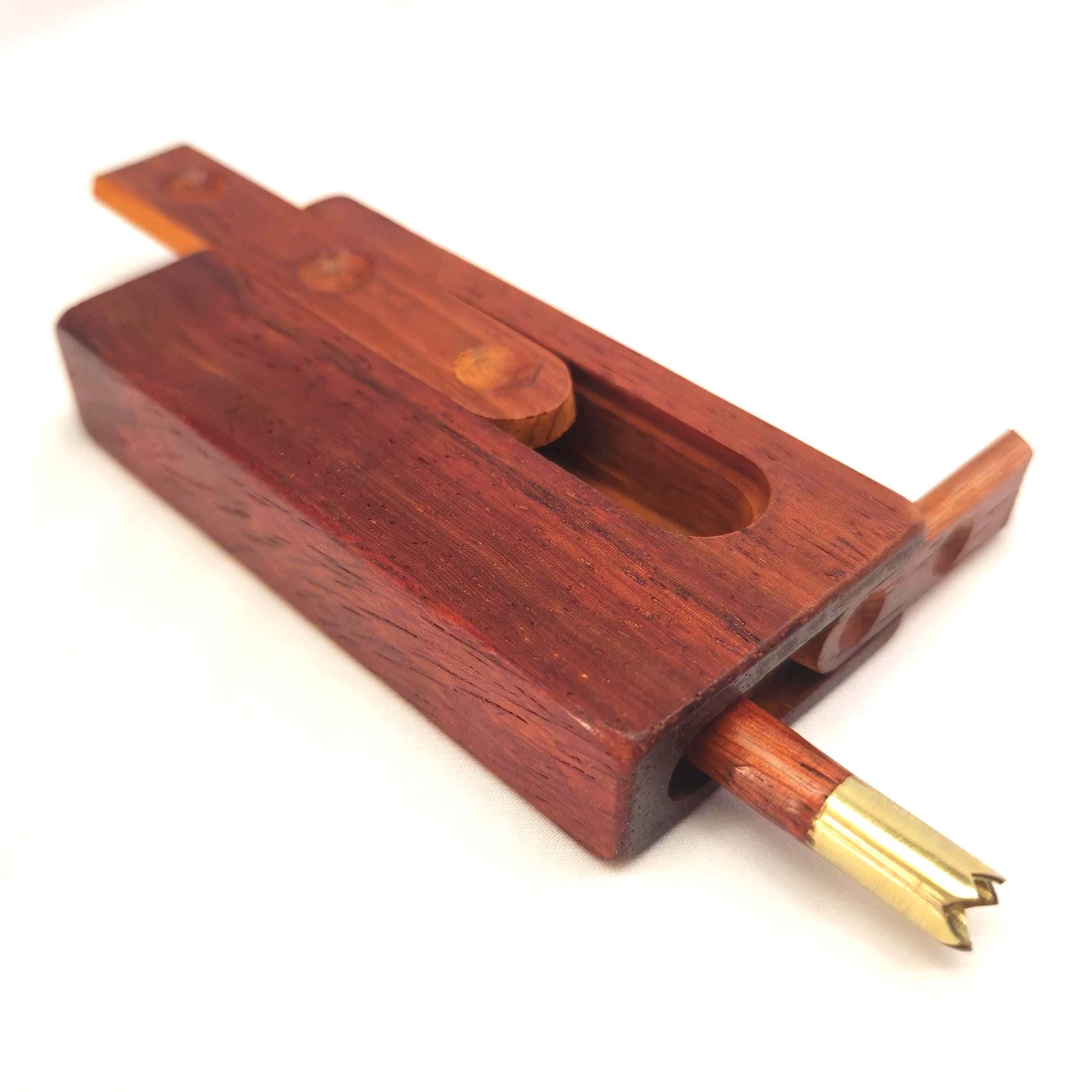 Redwood Stash Box W/ Brass and Wood one Hitter, Slide Lid Dugout with 3" Smoking Pipe, Pipes for Tobacco, Hitterbox, Magnetic Lid