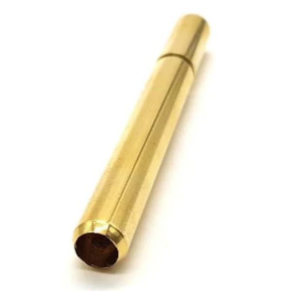 Smooth Tip Brass One Hitter - 3" Smooth Brass Smoking Pipe, Portable Pipe for Dugout Box - One Hitter Bat + 4 Brass Pipe Filters