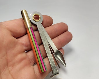 Rainbow and Brass One Hitter Bat, 3&quot; long One Hit Chillum Pipe with Dyed Mango Wood, Fits inside most 4&quot; dug out boxes