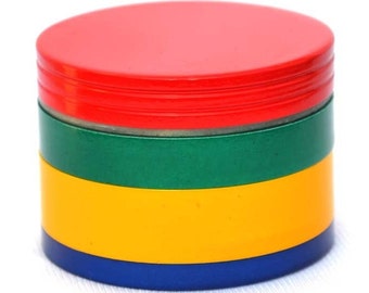 Rainbow Herb Grinder, 2 Inch Metal Grinder for Herbs, 4 Pieces with Pollen Catcher, Great for Tobacco Herbs and/or Kitchen Spices by OMNYA