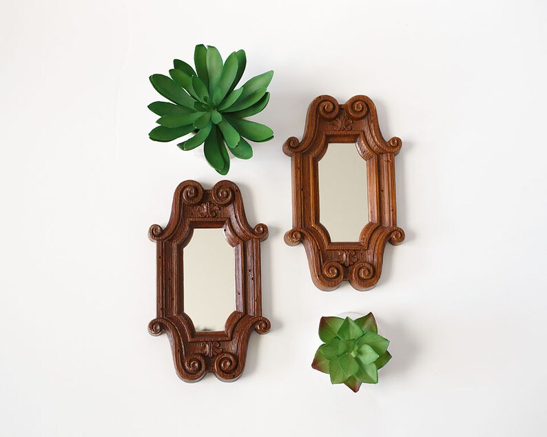 Vintage Mirrors Set Of 2 Faux Wood Framed Mirror Decorative Faux Wood Framed Mirror Decorative