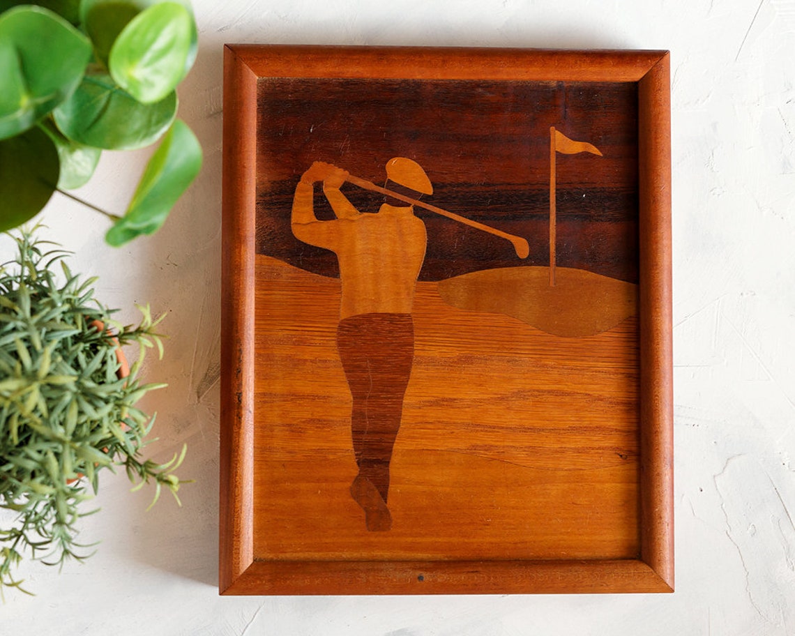 Vintage Framed ArtInlaid WoodGolf ArtMan GolfingWall Etsy