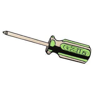 May include: A green and black screwdriver with the word "GZila" printed on the handle.