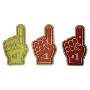 May include: Three foam finger pointers, one yellow, one red, and one orange, all with the number "#1" printed on them.