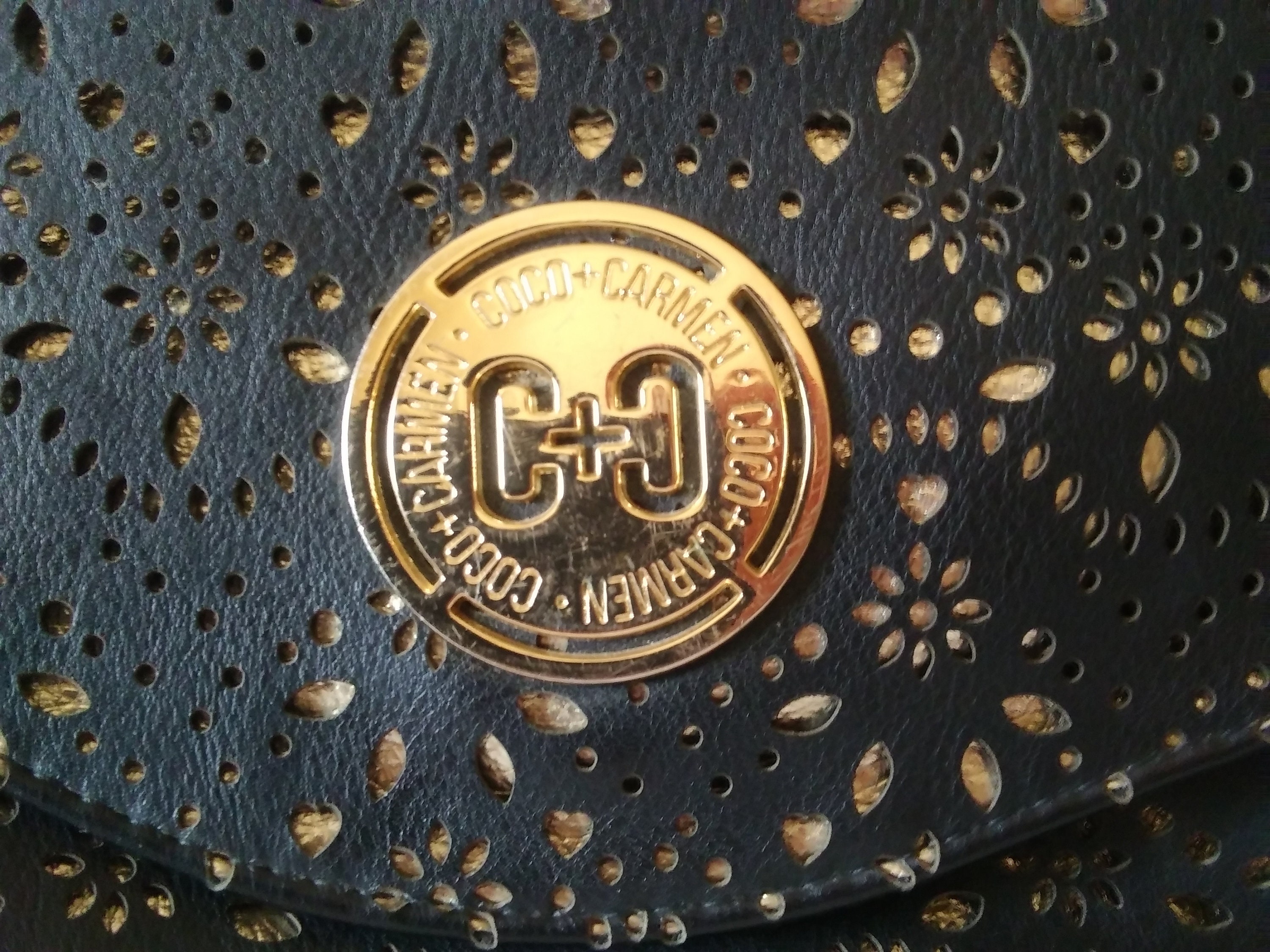 Coco + Carmen Black/ Gold Cross Body Gold Tone Logo Chain Purse/ Hand Bag