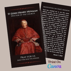 Saint John Henry Newman Doctor of the Church Catholic Prayer Card Canva