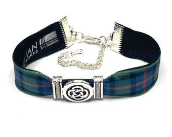 Flower of Scotland bracelet Scottish tartan with Celtic or infinity centre with gift bag.  Handmade in Scotland. New