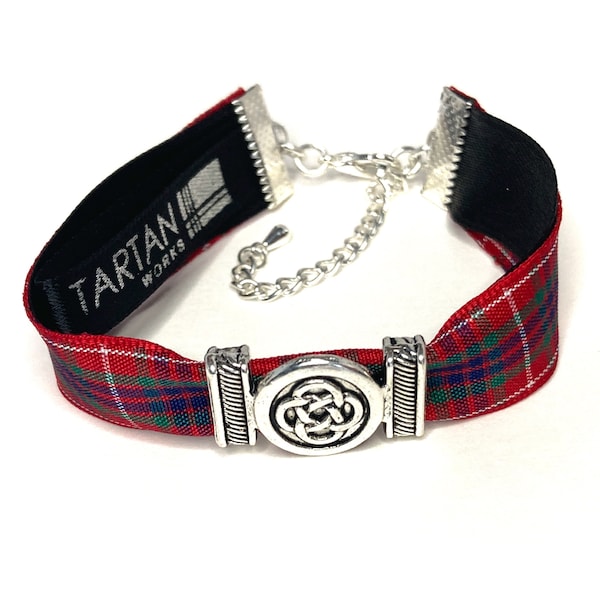 Scottish tartan bracelet Fraser/Cameron/ Macdonald Celtic centre with gift bag. Handmade in Scotland. Gift