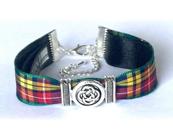 Buchanan bracelet Scottish tartan with infinity/ Celtic centre and gift bag. Handmade in Scotland. Gift