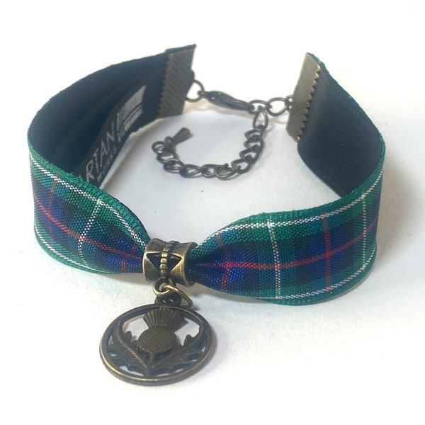 Mackenzie bracelet Scottish tartan Celtic knot/thistle/heart/infinity/Celtic centre with gift bag Handmade in Scotland NEW