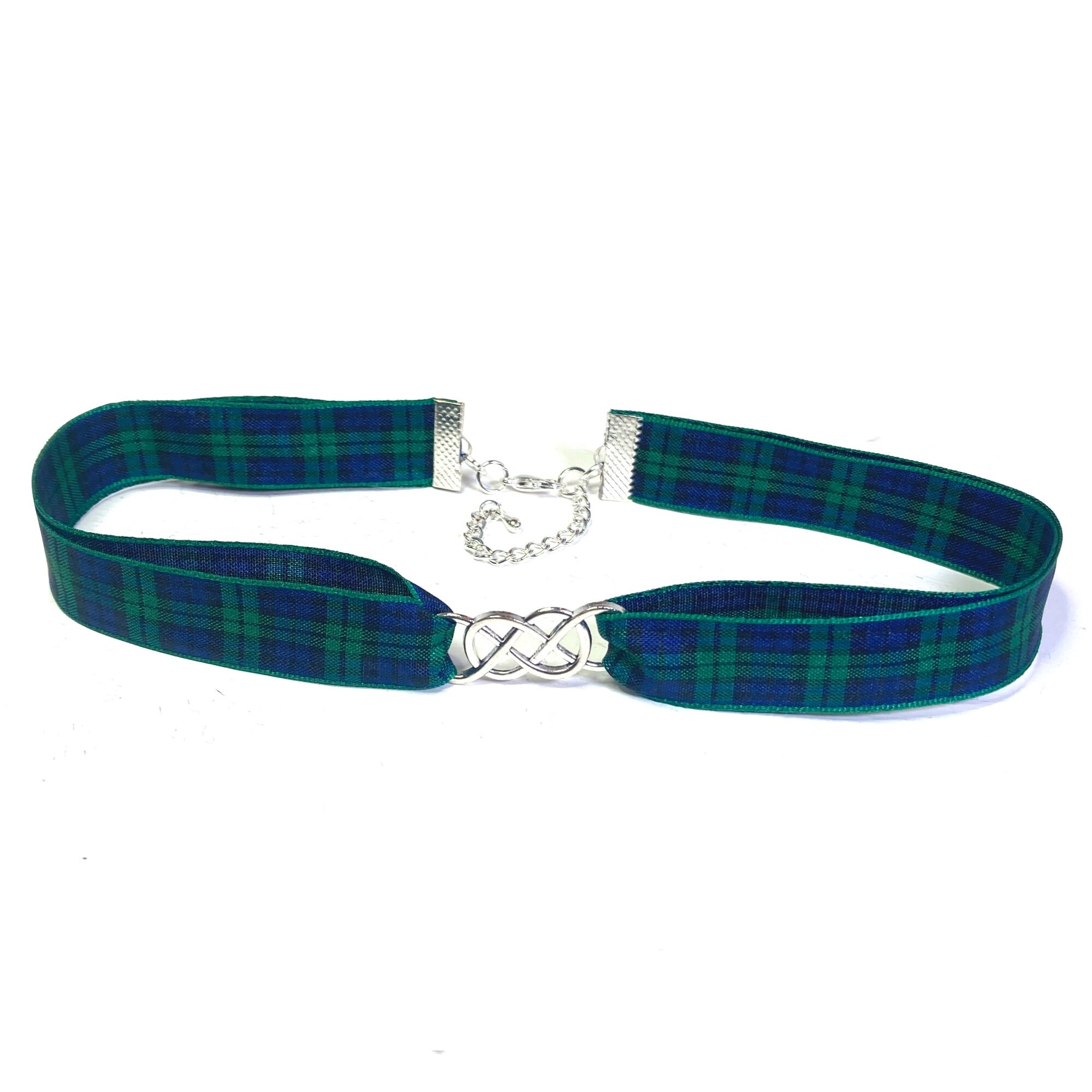Black Watch Scottish tartan choker with infinity centre and gift bag.
